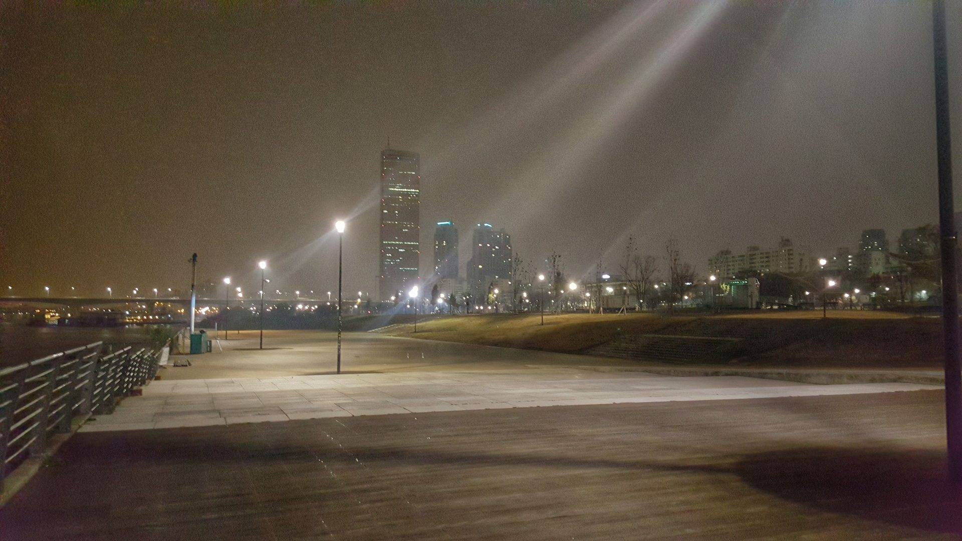 Yeouido Hangang Park and 63 Building at night, Seoul (location photo, not a drama still)