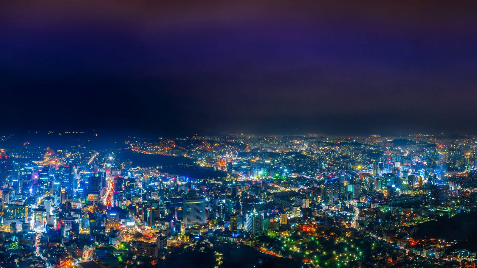 Seoul at night seen from Namsan — a Squid Game filming location (location photo, not a drama still)